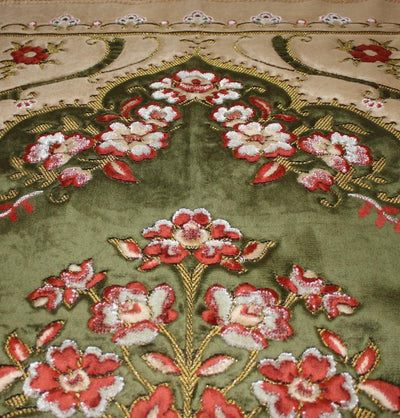 Ismen Prayer Rug Plush Green & Creme Floral Vase Prayer Rug - Modefa 