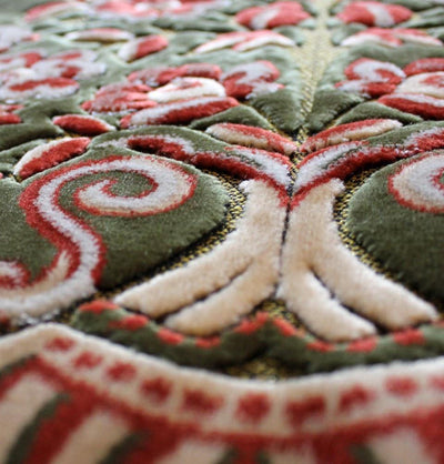 Ismen Prayer Rug Plush Green & Creme Floral Vase Prayer Rug - Modefa 
