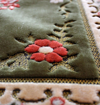 Ismen Prayer Rug Plush Green & Creme Floral Vase Prayer Rug - Modefa 