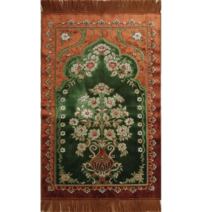 Ismen Prayer Rug Plush Green & Orange Floral Vase Prayer Rug - Modefa 