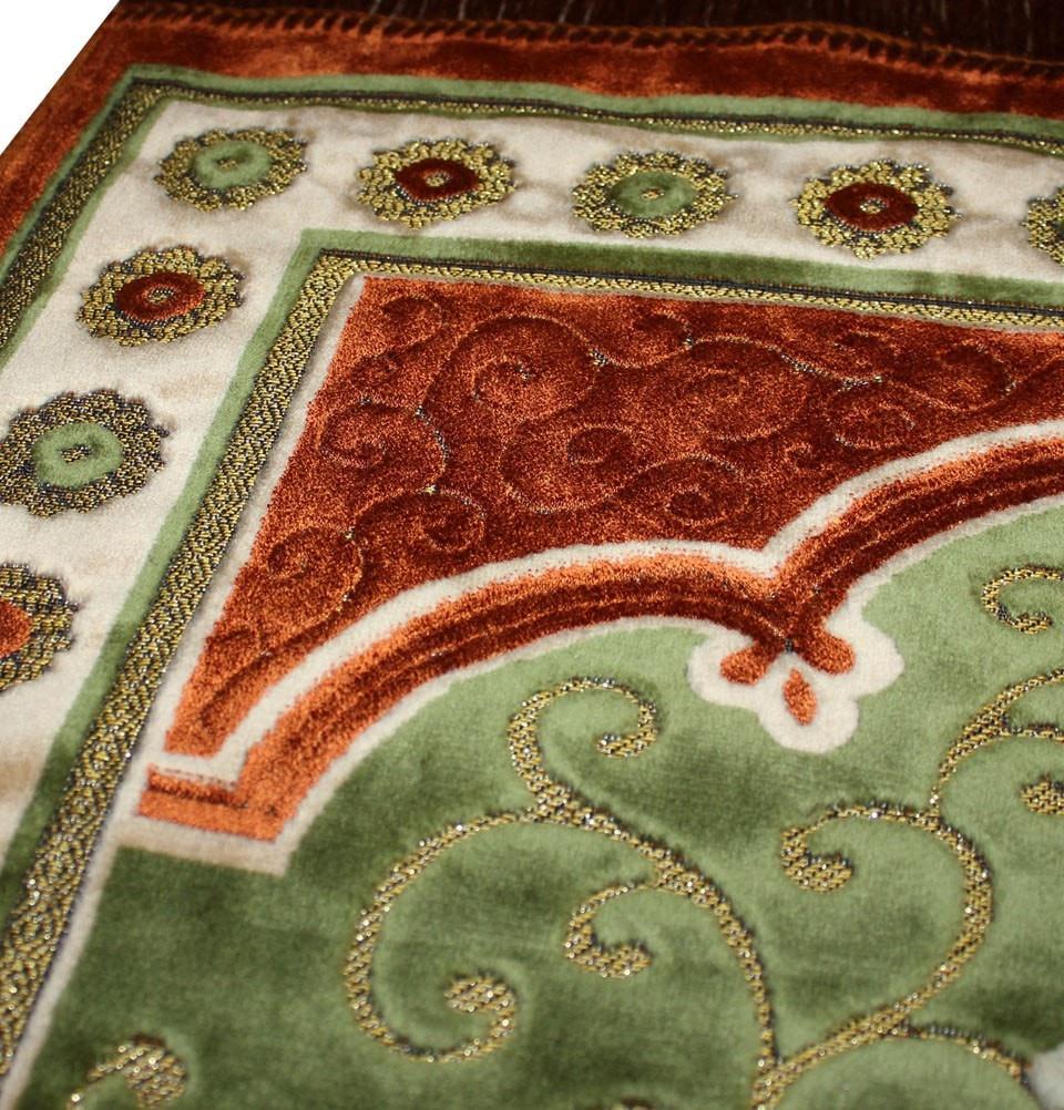 Ismen Prayer Rug Plush Green & Orange Floral Daisy Vase Prayer Rug - Modefa 
