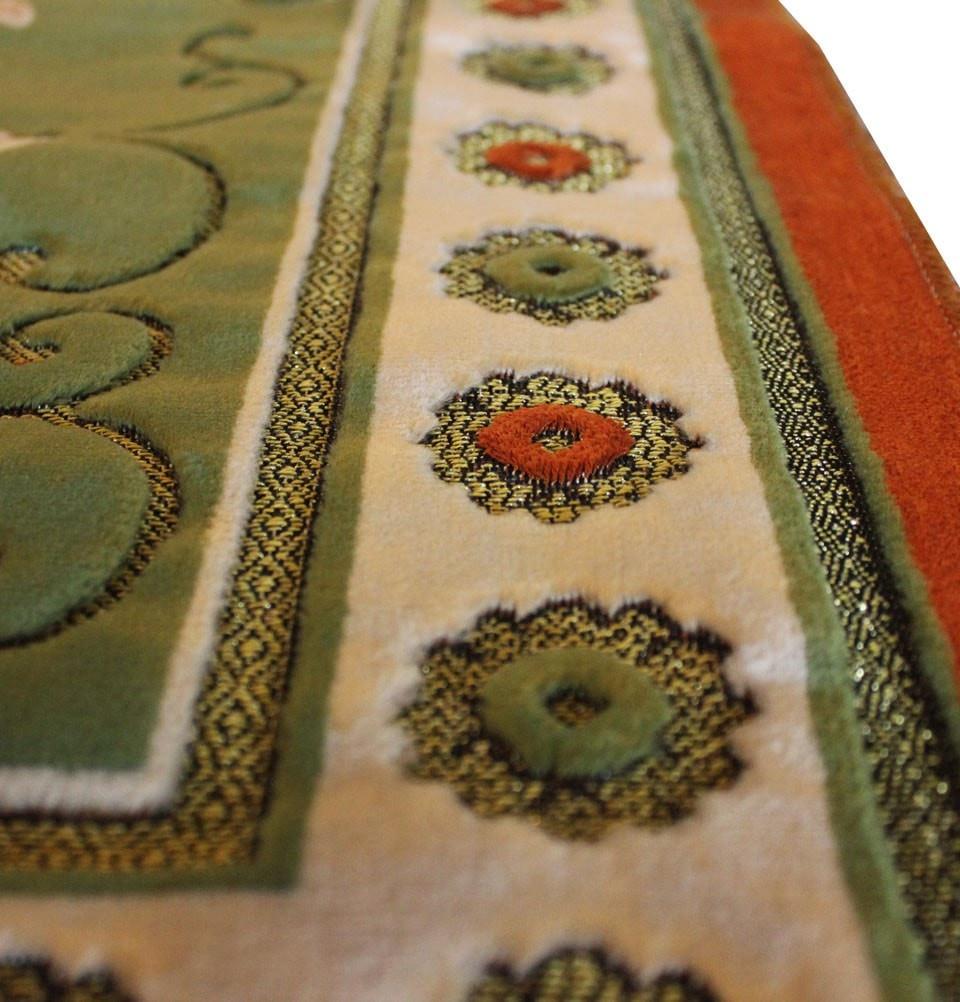 Ismen Prayer Rug Plush Green & Orange Floral Daisy Vase Prayer Rug - Modefa 