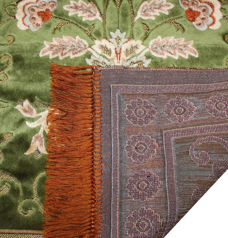 Ismen Prayer Rug Plush Green & Orange Floral Daisy Vase Prayer Rug - Modefa 