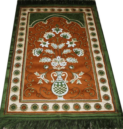 Ismen Prayer Rug Plush Orange & Green Floral Daisy Vase Prayer Rug - Modefa 