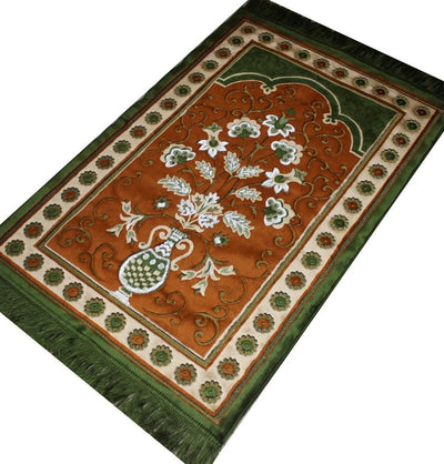 Ismen Prayer Rug Plush Orange & Green Floral Daisy Vase Prayer Rug - Modefa 