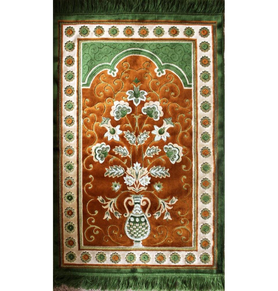 Ismen Prayer Rug Plush Orange & Green Floral Daisy Vase Prayer Rug - Modefa 