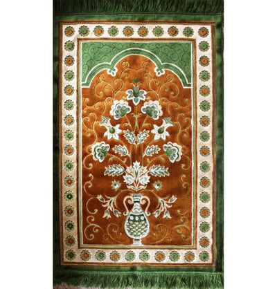 Ismen Prayer Rug Plush Orange & Green Floral Daisy Vase Prayer Rug - Modefa 