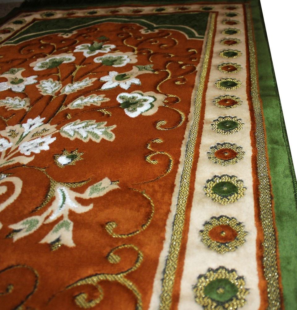 Ismen Prayer Rug Plush Orange & Green Floral Daisy Vase Prayer Rug - Modefa 