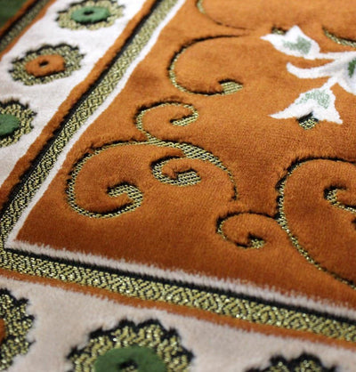 Ismen Prayer Rug Plush Orange & Green Floral Daisy Vase Prayer Rug - Modefa 