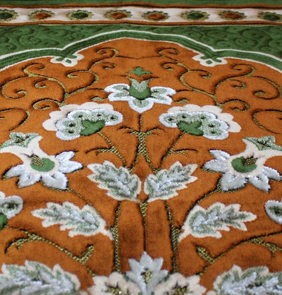 Ismen Prayer Rug Plush Orange & Green Floral Daisy Vase Prayer Rug - Modefa 