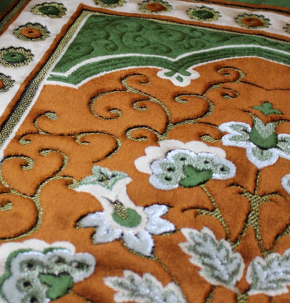 Ismen Prayer Rug Plush Orange & Green Floral Daisy Vase Prayer Rug - Modefa 