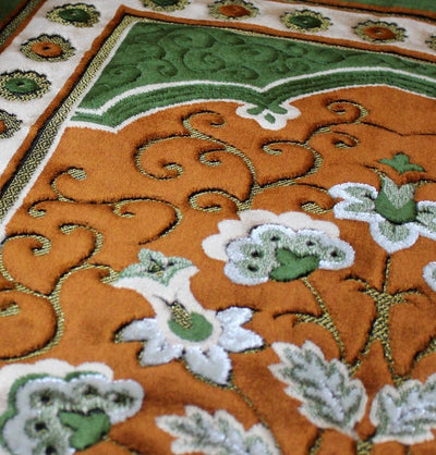 Ismen Prayer Rug Plush Orange & Green Floral Daisy Vase Prayer Rug - Modefa 