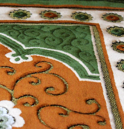 Ismen Prayer Rug Plush Orange & Green Floral Daisy Vase Prayer Rug - Modefa 
