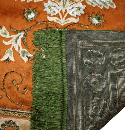 Ismen Prayer Rug Plush Orange & Green Floral Daisy Vase Prayer Rug - Modefa 