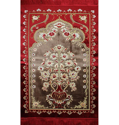 Ismen Prayer Rug Plush Red Floral Vase Prayer Rug - Modefa 