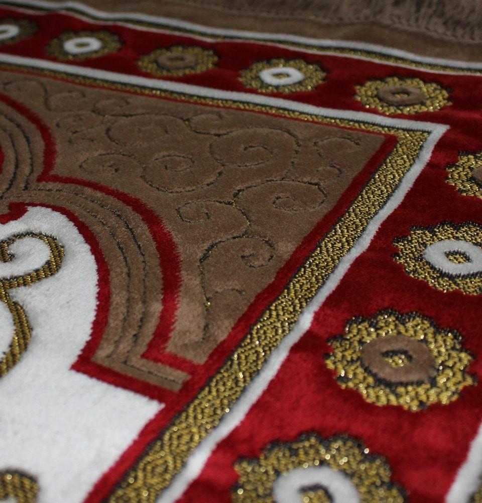 Ismen Prayer Rug Plush Red & White Floral Vase Prayer Rug - Modefa 