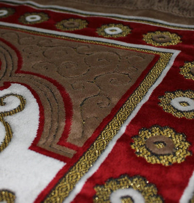 Ismen Prayer Rug Plush Red & White Floral Vase Prayer Rug - Modefa 