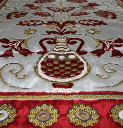 Ismen Prayer Rug Plush Red & White Floral Vase Prayer Rug - Modefa 