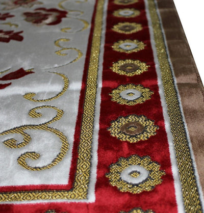 Ismen Prayer Rug Plush Red & White Floral Vase Prayer Rug - Modefa 