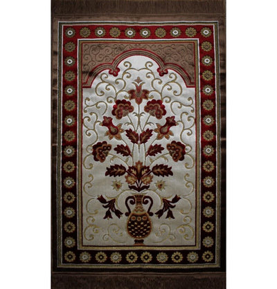 Ismen Prayer Rug Plush Red & White Floral Vase Prayer Rug - Modefa 