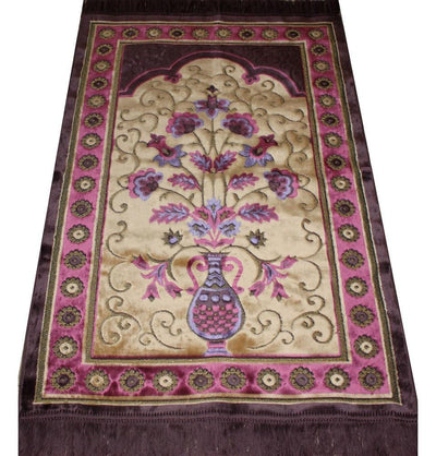 Ismen Prayer Rug Plush Purple & Creme Floral Daisy Vase Prayer Rug - Modefa 