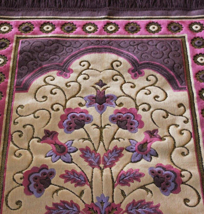 Ismen Prayer Rug Plush Purple & Creme Floral Daisy Vase Prayer Rug - Modefa 