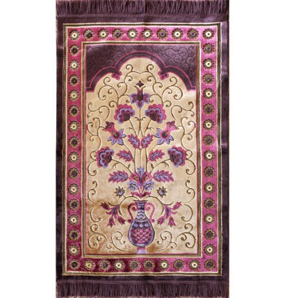 Ismen Prayer Rug Plush Purple & Creme Floral Daisy Vase Prayer Rug - Modefa 