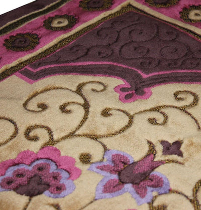 Ismen Prayer Rug Plush Purple & Creme Floral Daisy Vase Prayer Rug - Modefa 