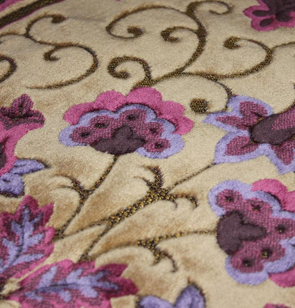 Ismen Prayer Rug Plush Purple & Creme Floral Daisy Vase Prayer Rug - Modefa 