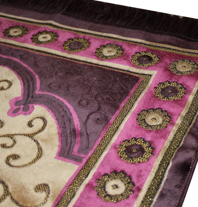 Ismen Prayer Rug Plush Purple & Creme Floral Daisy Vase Prayer Rug - Modefa 