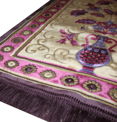 Ismen Prayer Rug Plush Purple & Creme Floral Daisy Vase Prayer Rug - Modefa 