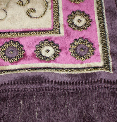 Ismen Prayer Rug Plush Purple & Creme Floral Daisy Vase Prayer Rug - Modefa 