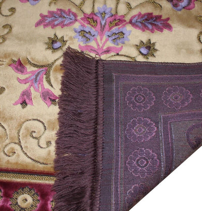 Ismen Prayer Rug Plush Purple & Creme Floral Daisy Vase Prayer Rug - Modefa 