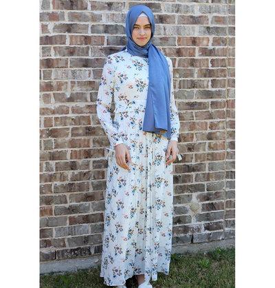 Loreen Modest Spotted Floral Dress 2723 White