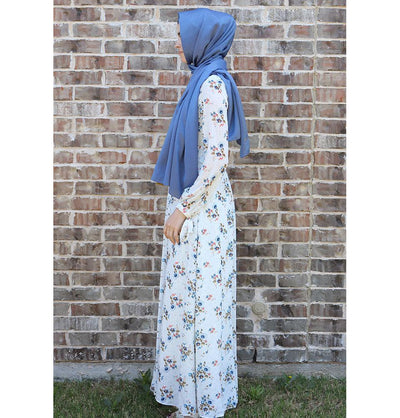 Loreen Modest Spotted Floral Dress 2723 White