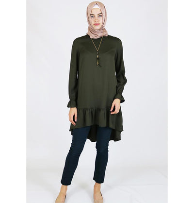 Loreen Tunic Loreen Ruffled Tunic with Necklace 7096 Green - Modefa 