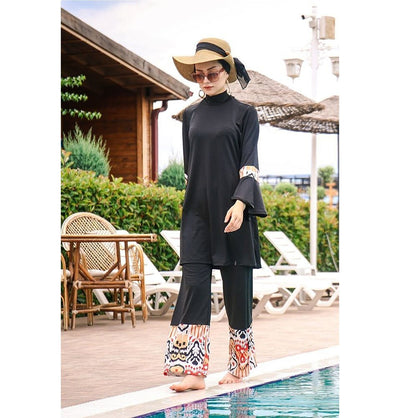 Marina Mayo Swimsuit Two Piece Full Coverage Modest Swimsuit - 1961 Black