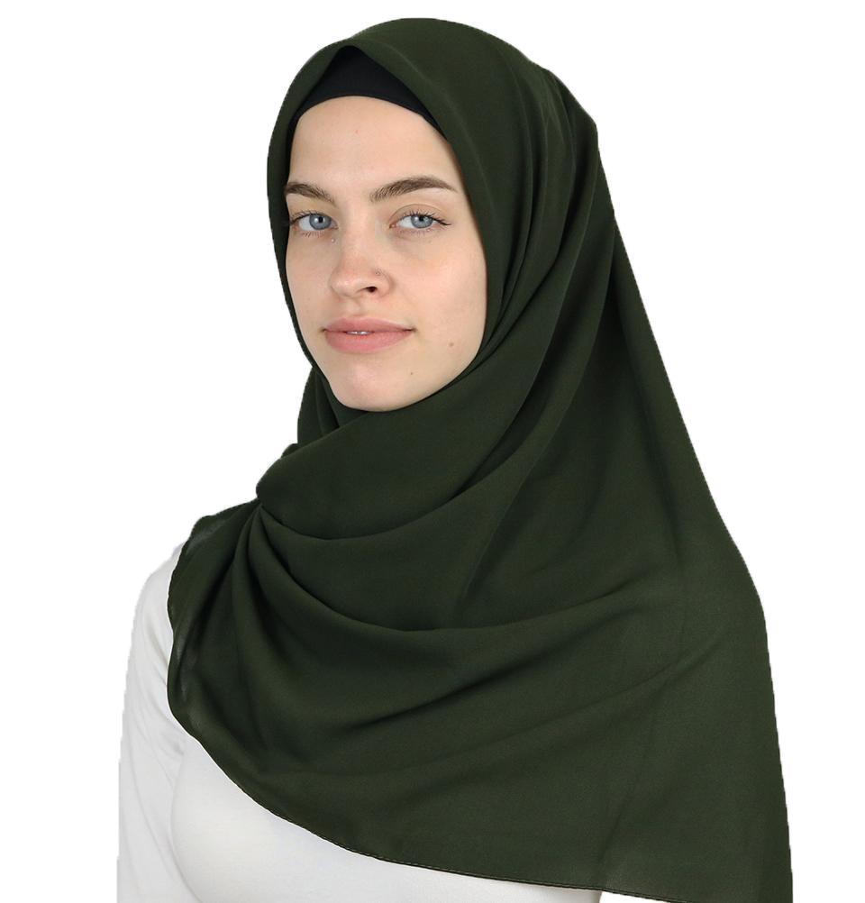 Medine Square Solid Chiffon Hijab Scarf Dark Green