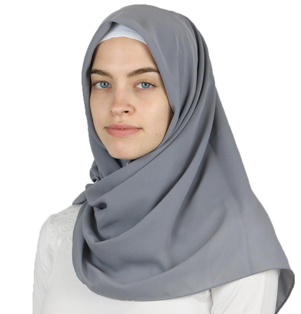Medine Square Solid Chiffon Hijab Scarf Grey