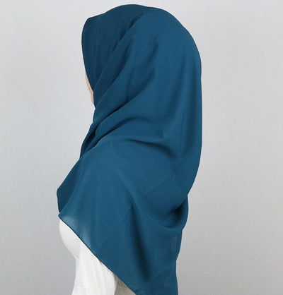 Medine Square Solid Chiffon Hijab Scarf Teal Blue