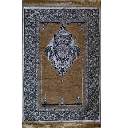 Mercan Prayer Rug Chenille Islamic Prayer Mat with Metallic Ottoman Design with Box - Modefa 