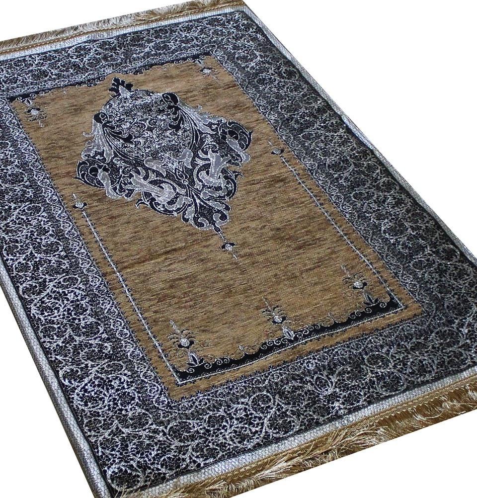 Mercan Prayer Rug Chenille Islamic Prayer Mat with Metallic Ottoman Design with Box - Modefa 