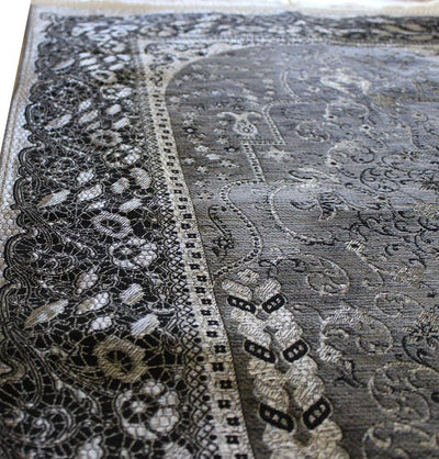 Mercan Prayer Rug Chenille Islamic Prayer Mat with Metallic Ottoman Design with Box Dark Grey - Modefa 