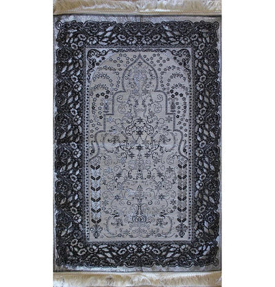Mercan Prayer Rug Chenille Islamic Prayer Mat with Metallic Ottoman Design with Box Grey - Modefa 