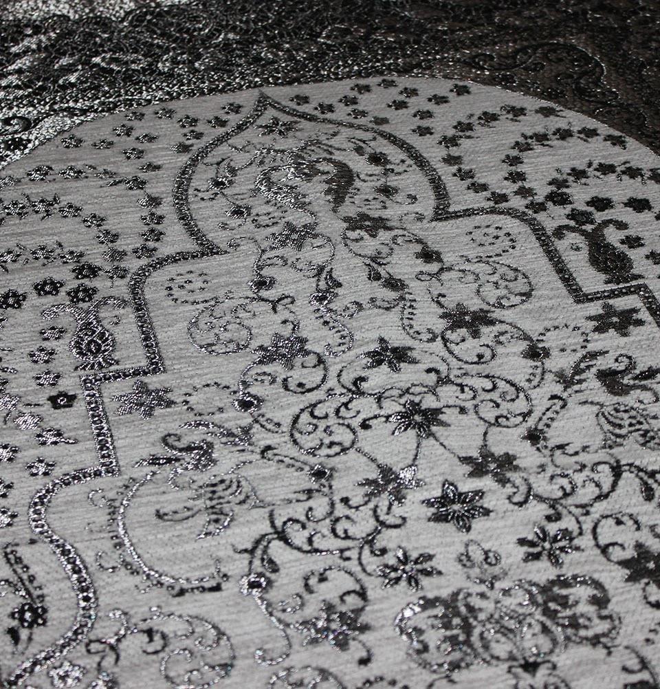 Mercan Prayer Rug Chenille Islamic Prayer Mat with Metallic Ottoman Design with Box Grey - Modefa 