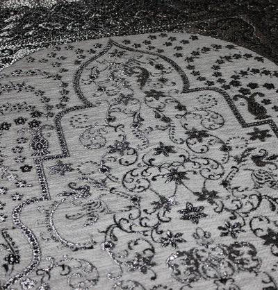 Mercan Prayer Rug Chenille Islamic Prayer Mat with Metallic Ottoman Design with Box Grey - Modefa 