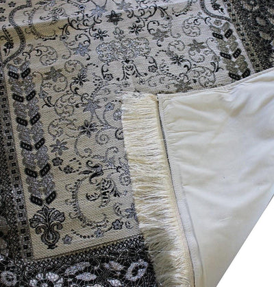 Mercan Prayer Rug Chenille Islamic Prayer Mat with Metallic Ottoman Design with Box Grey - Modefa 