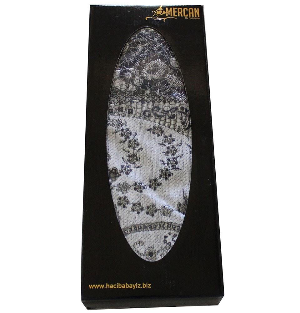 Mercan Prayer Rug Chenille Islamic Prayer Mat with Metallic Ottoman Design with Box Grey - Modefa 