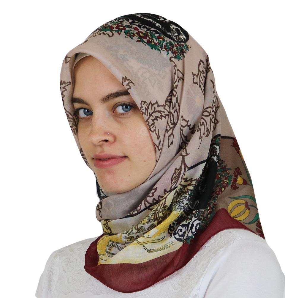 Miss Ipek scarf Turkish Yazma Square Hijab - Ottoman Tulip Beige - Modefa 