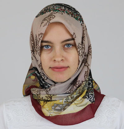 Miss Ipek scarf Turkish Yazma Square Hijab - Ottoman Tulip Beige - Modefa 